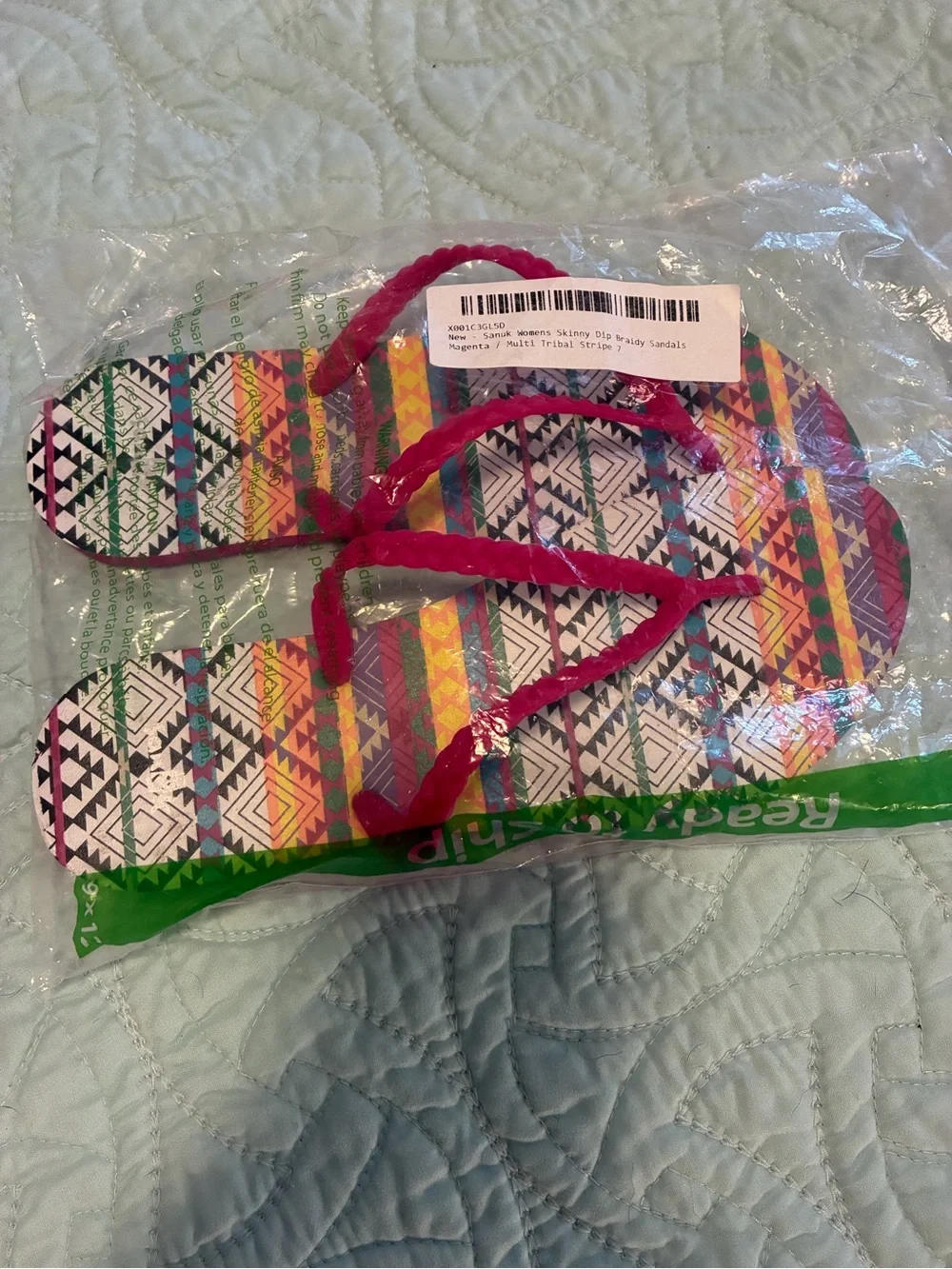 Sanuk Women's Hot Pink Braided-Strap Sandals with Multi-Color Aztec Print